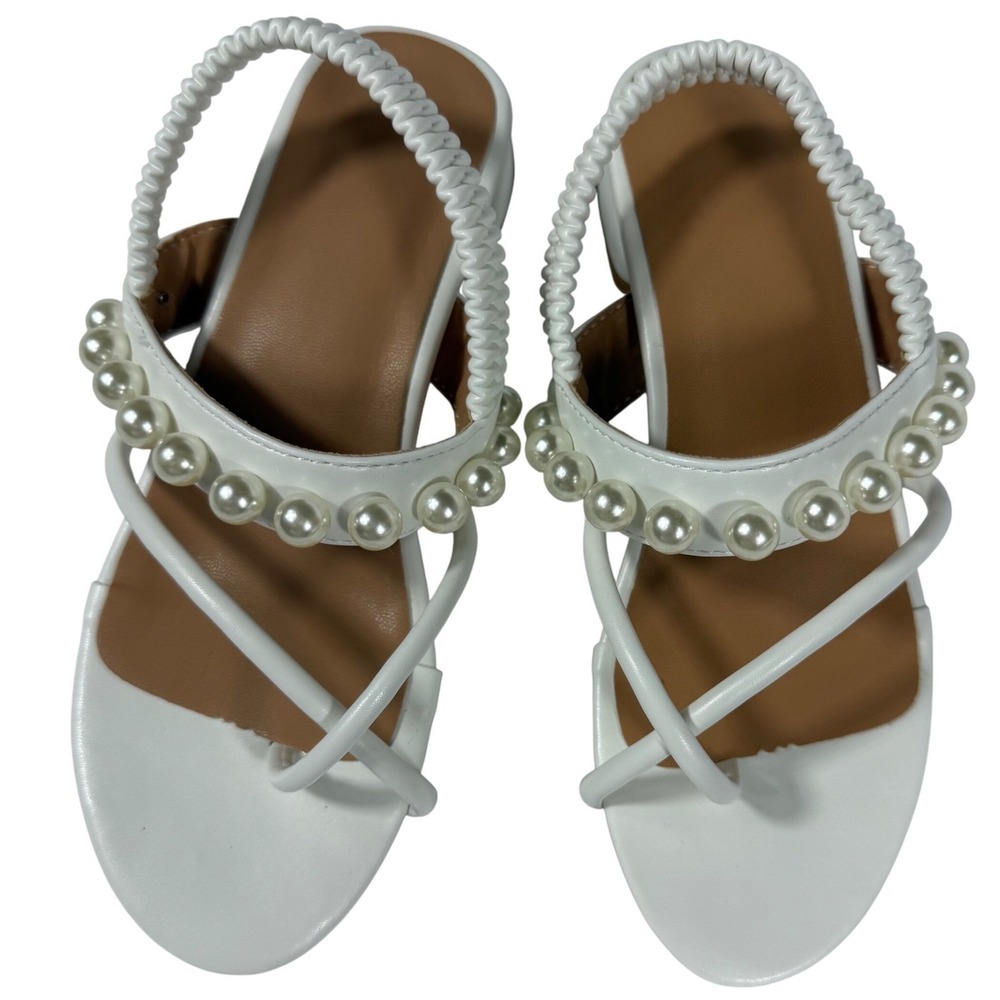 NIB Kids White Strappy Sandals with Pearl Beads, Elastic Ankle Strap Sz 12.5